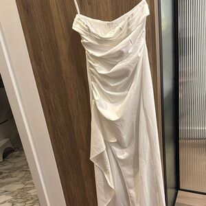 Elegant White Draped Women's Dress